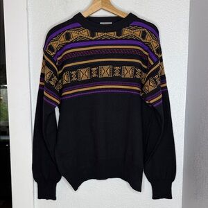 Vintage Meister Wool Blend Sweater L 80s Geometric Knit Southwest Aztec Pattern
